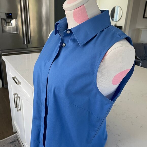 Talbots Wrinkle Resistant Slvless Button Down Collared Cotton Shirt Blue Sz 4 - Picture 4 of 11